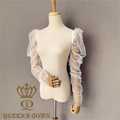 QUEENS GOWN Elegant Simple Mesh Fabric Wedding Dresses Accessories with Detachable Pearls Sleeve/Top Elegant Wedding Belts