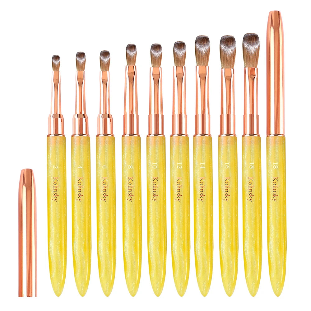 100% Kolinsky Acrylic Nail Brush Set 3D Pure Handmade Nail Brushes for Acrylic Application Professional Nail Art Brush #2-#18