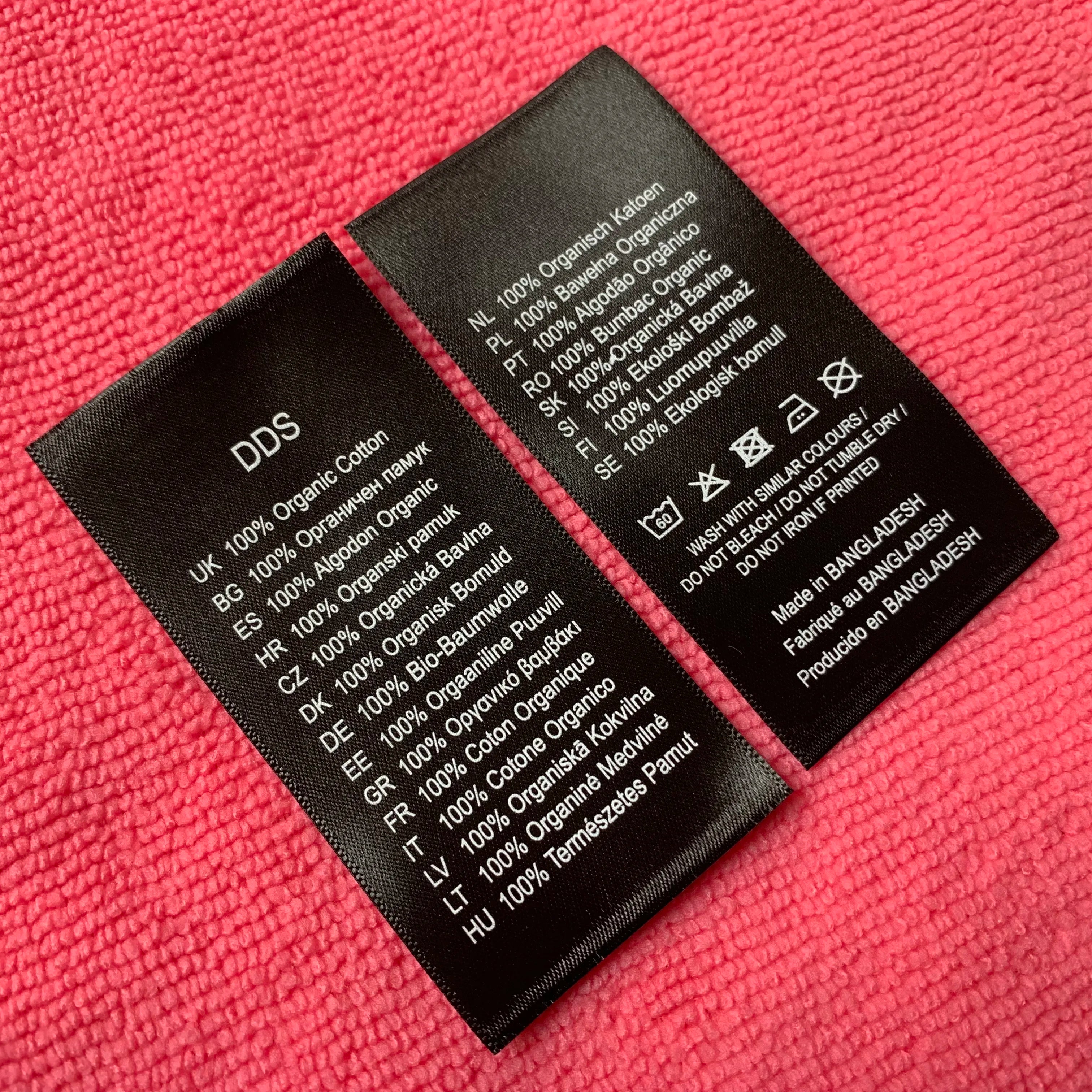 Printing Double Face Washing Care Satin Labelstraight Cut Double Sides Silk Clothing Label for Apparel