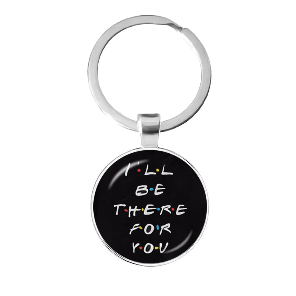 Friends TV Show Keychain 25th Anniversary Series Cartoon Fun Pattern 25mm Glass Cabochon Key Ring Keyholder for Good Friend Gift