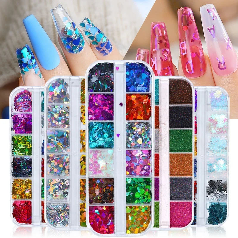 Hot Sale Nail Sequin Multiple Shape Gold Silver Heart-Shaped Nail Glitter Laser Patch Nail Art Decoration Shimmering Powder