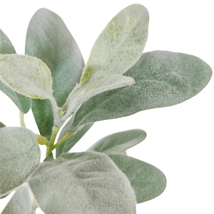 H05214  Artificial Greenery Plant Flocked Rabbit Ear Stem Leaf Artificial Flocked Lambs Ear Branch Leaves for Home Wedding Decor