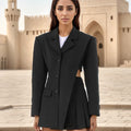 TWOTWINSTYLE Black Single Breasted Button V-Neck Suit Skirt Creative Design Charming Personality Waist Hollow Solid Pattern