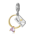 Rings & Love Letters Pendant 925 Sterling Silver Bead with CZ for Women Fine Charm Beads Jewelry Bracelet Valentine's Accessory