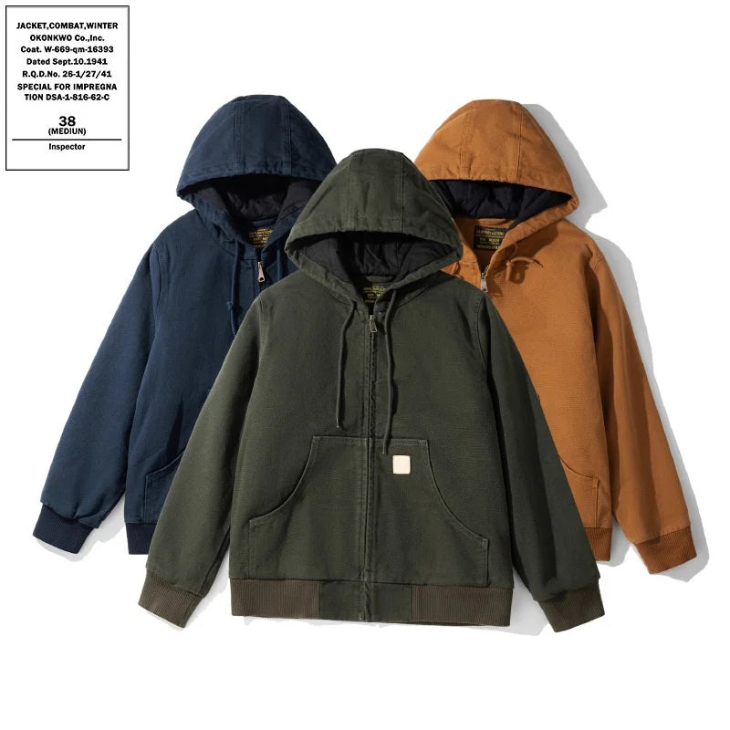 Men's Quilted Cotton-Padded Winter Poncho Coat Waterproof Hood Kanye J30 Canvas Thick Zipper Wholesale Stock OKONKWO