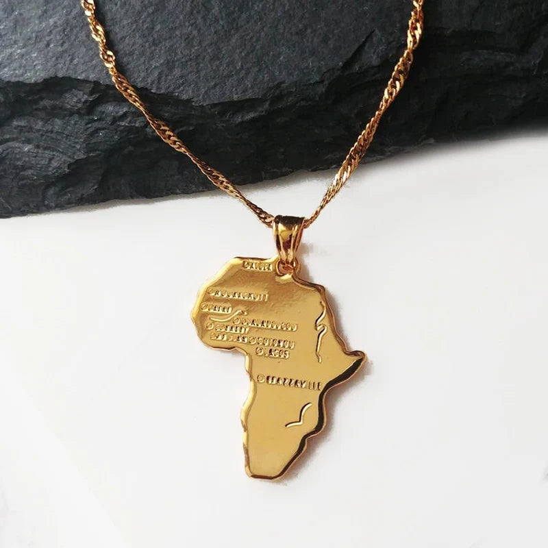 Hot Sale Products Africa Motherland Map Pendant Chain Stainless Steel Silver Gold African Jewellery Africa Continent Necklace