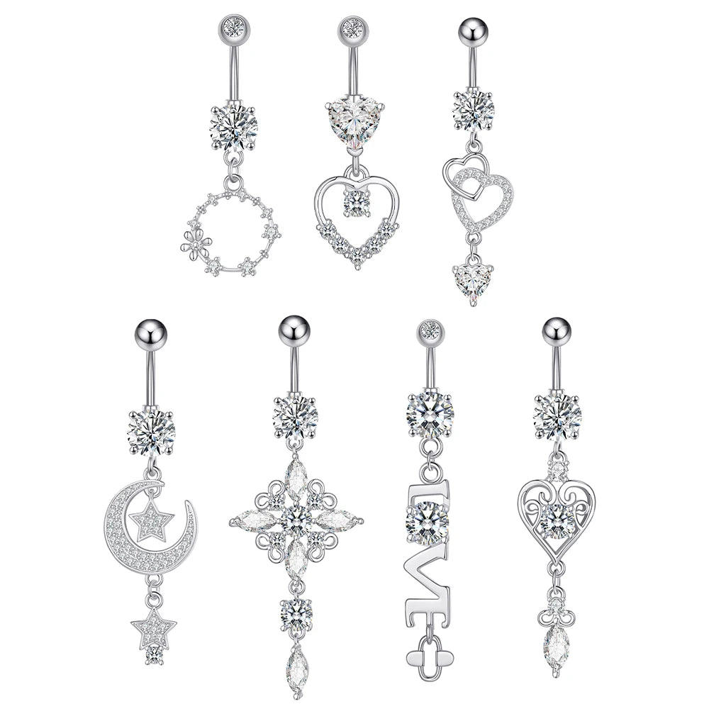 Set 10 High Quality Surgical Steel Navel Rings Letter Heart-Shaped Zircon Dangle Belly Button Piercing Jewelry Wholesale Fashion