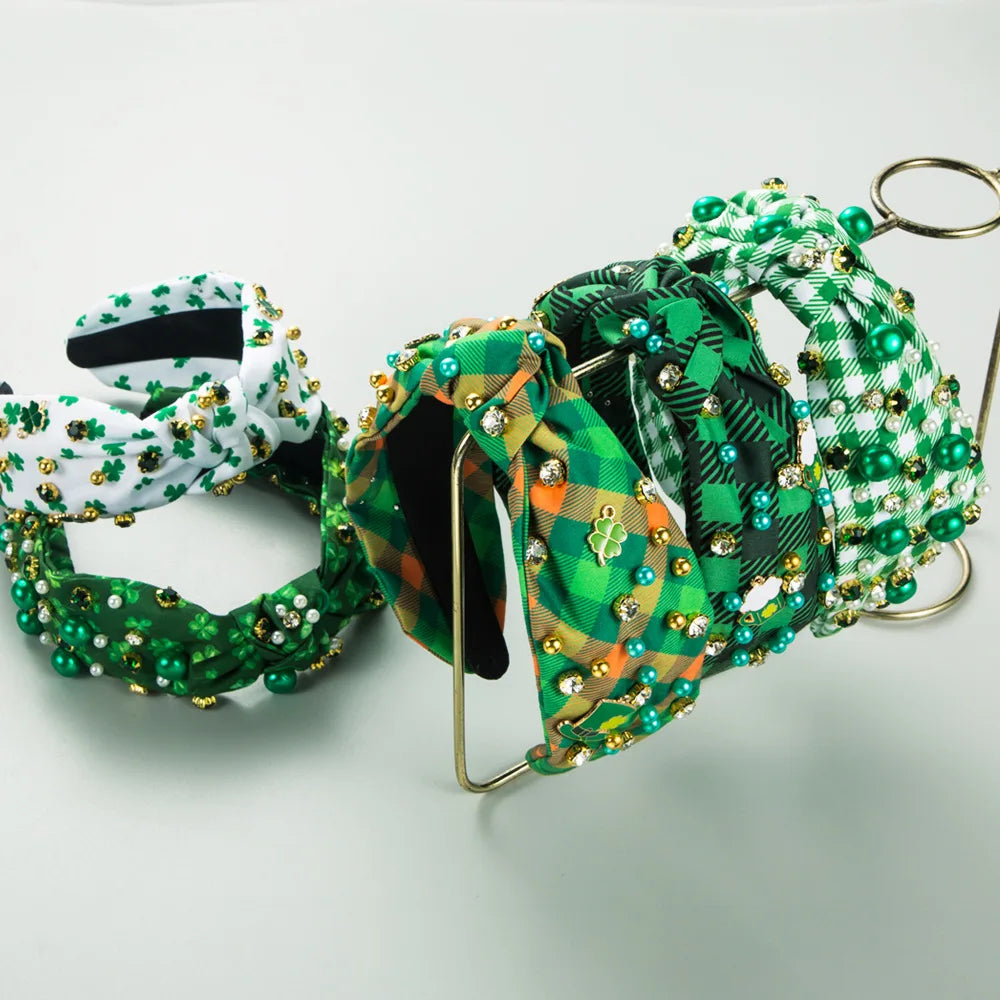Ireland St. Patrick's Day Rhinestone Headband Women Vintage Classic Green Small Fragrance Hair Accessories Haircard Wholesale
