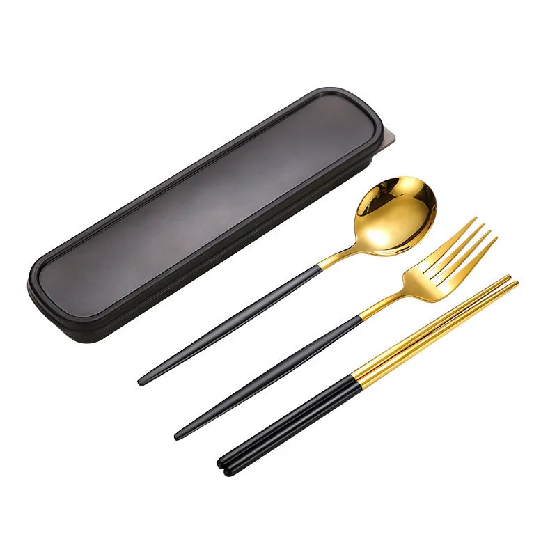 Reusable Utensils Silverware Travel Camping Chopsticks Stainless Steel 410 Cutlery Sets With Box