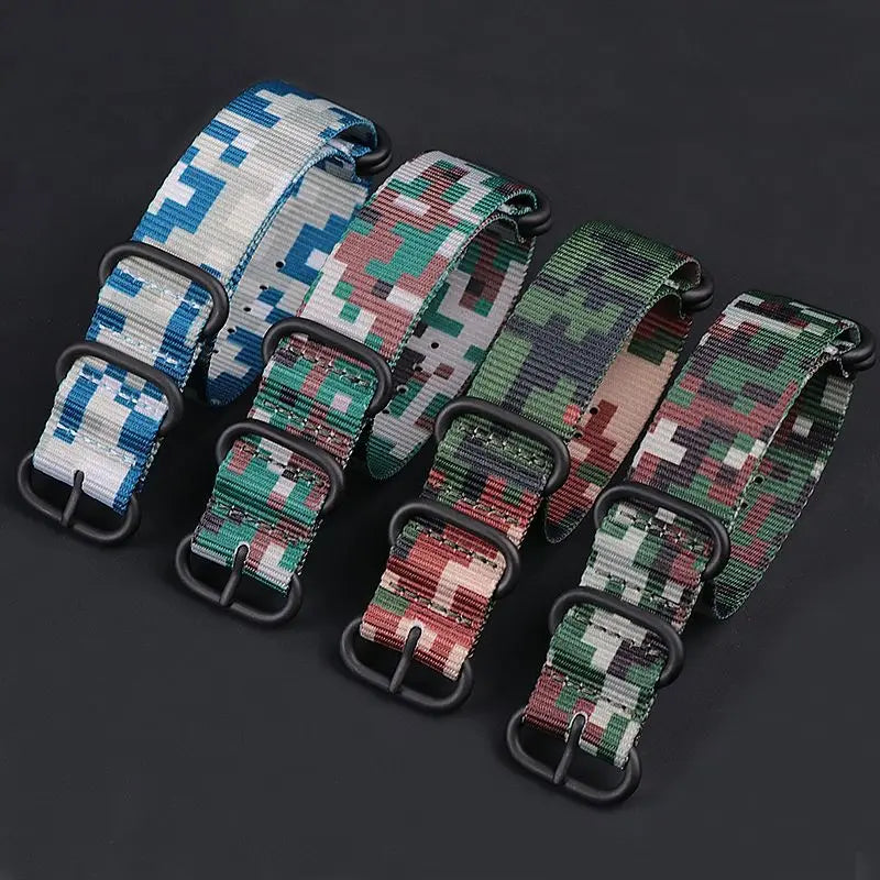 2025 New Heavy Duty Camo Nylon Watch Strap 18mm 20mm 22mm 24mm 26mm Forest Camouflage 5 Rings Fabric Watch Bands