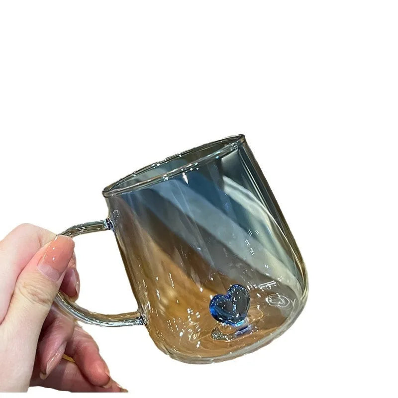 400ml Borosilicate Glass Heart Shaped Coffee Mugs for Espresso Ombre Heat Resistant Glass Milk Tea Cup