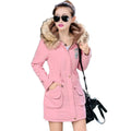 AIMINYZ Wholesale Long Parka Coat Winter Warm Fashion New Elegant Design Women's Slim Big Rabbit Fur Collar Cotton Filled Zipper