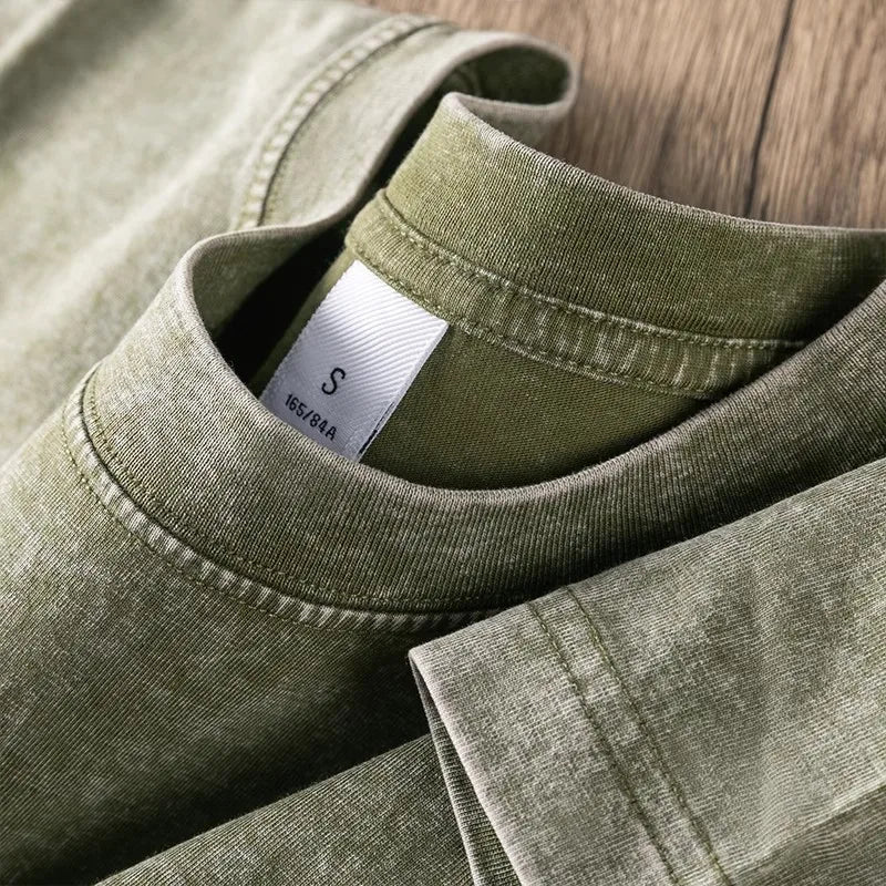 Men 320grams Anti-wrinkle Breathable Oversized Heavyweight 100% Cotton Vintage Acid Wash t Shirt