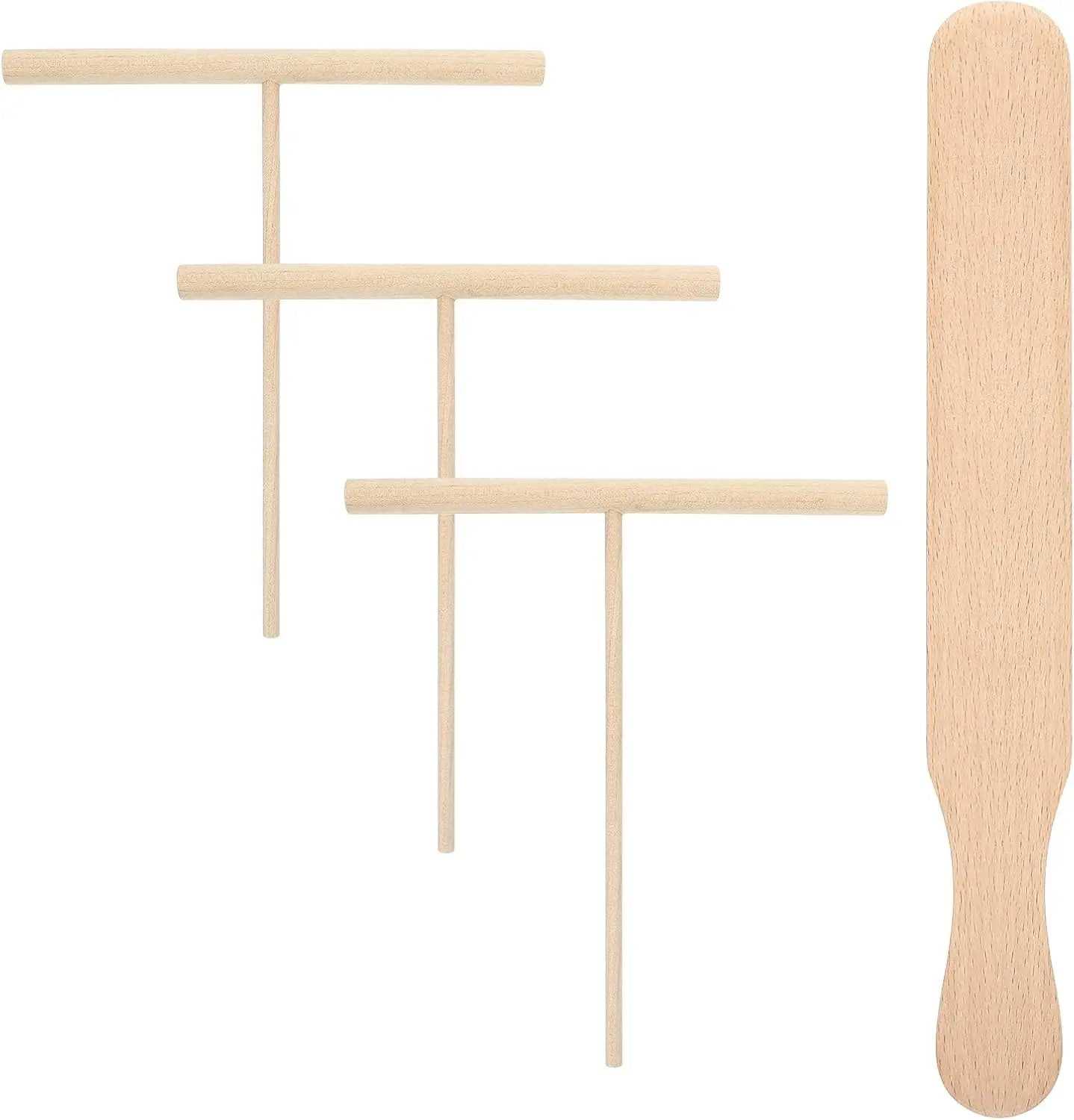 Natural Crepe Maker Accessories Dough Spreader Batter Spreader Tool T-shape Wooden Crepe Spreader and Spatula Set