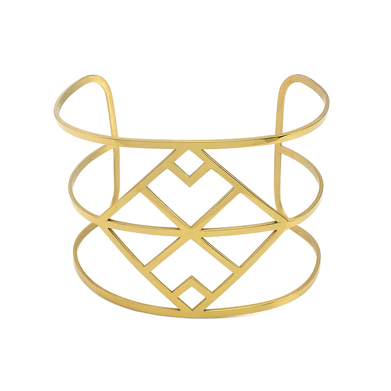 Luxury Fashion Punk Style Big Wide Gold Bangles for Women 2.36 Inches Bracelet Open Bangles Round