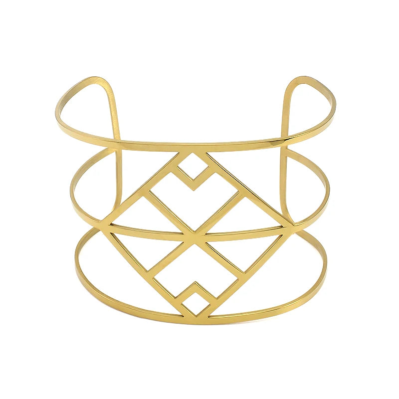 Luxury Fashion Punk Style Big Wide Gold Bangles for Women 2.36 Inches Bracelet Open Bangles Round