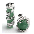 HZ Fashion Silver Dragon Wrapped Round Ball+ Cylinder Green Aventurine Gemstone Necklace Pendant Jewelry