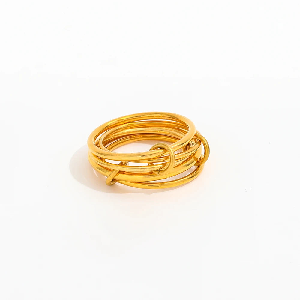 Joolim High End 18K Gold Plated Stainless Steel Multi-layer Lines Link Ring for Women Finger Ring Non Tarnish