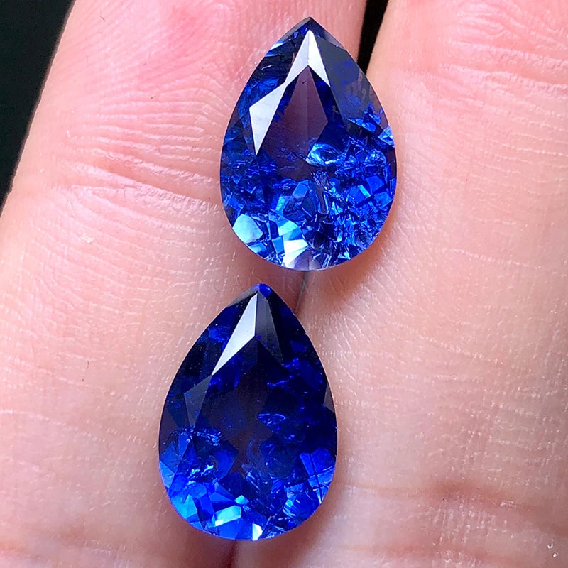 High Quality Pear Cut Lab Grown Sapphire 33# Hydrothermal Synthetic Blue Stones 2*4mm~15*20mm Jewelry Making Color Play/Fire