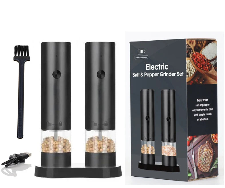 Newest Kitchen Accessories Gift Set for Men and Women Lithium Battery 2PCS Electric Pepper & Salt Grinder Set with Storage Base