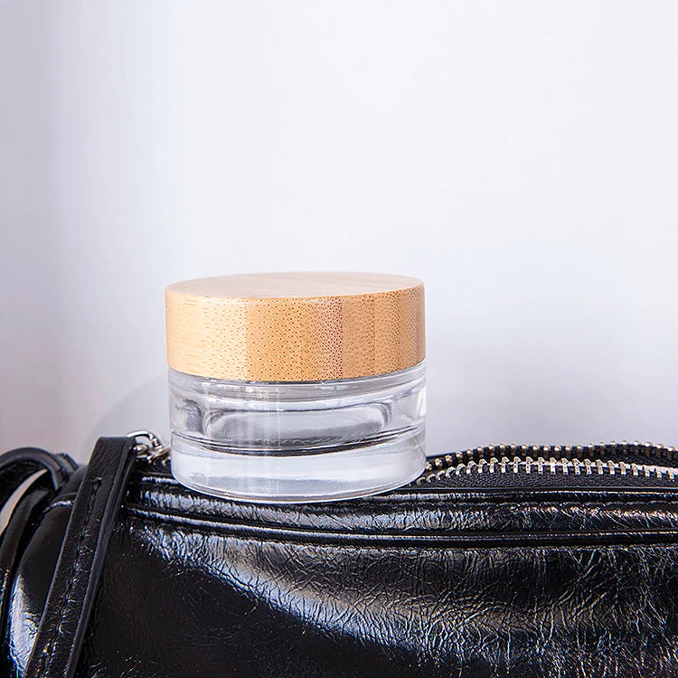 Eco-Friendly White Glass Cosmetic Jars with Bamboo Lid Plastic Cosmetic Jar Packaging for Face Cream and Skin Care Cream