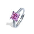 Unique 925 Sterling Silver Fine Jewelry Pink Princess Shape 2ct 7*7mm Moissanite Diamond Adjustable Size Engagement Ring