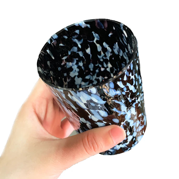 Customized Empty Glass Candle Jars Black with White Dots Luxury Modern Stylish Small Scented Candle Black Cups