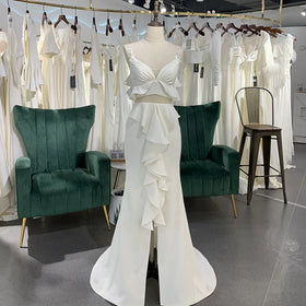 Jancember LSSG052 Soft Satin Spaghetti Strap Mermaid Bridal Wedding Dresses