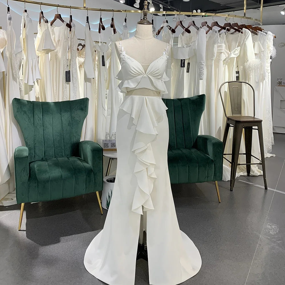 Jancember LSSG052 Soft Satin Spaghetti Strap Mermaid Bridal Wedding Dresses