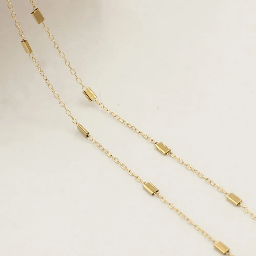 New 14K Gold Filled Cable Chain W/ Flat Beads No Tarnish Permanent Bulk Chain for Jewelry Making