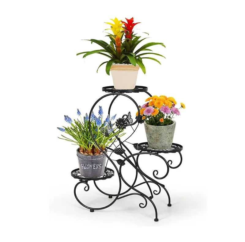 Garden Supplies Hot Selling Wrought Iron Bicycle Plant Stand 15cm Metal and Wood Plant Stand Planter Stand