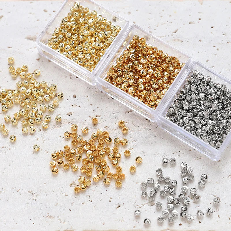 Wholesale 2mm Gold Plated Round Spacer Beads Cross Cut Flower Round Beads for DIY Necklace Bracelet Making Jewelry Accessories