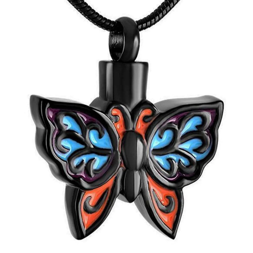 Stainless Steel Vintage Children's Butterfly Memorial Urn Cremation Ashes Keepsake Necklace Pendant Jewelry