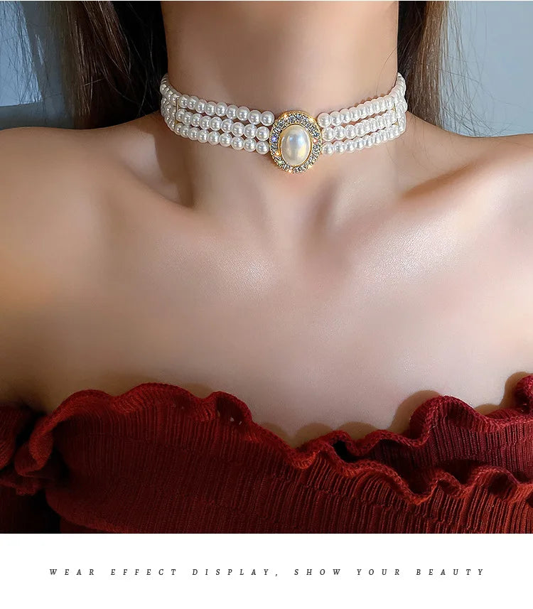 2021 New Designs Bijoux Popular Party Jewelry Multiple Layer Pearl Neck Choker for Lady Women