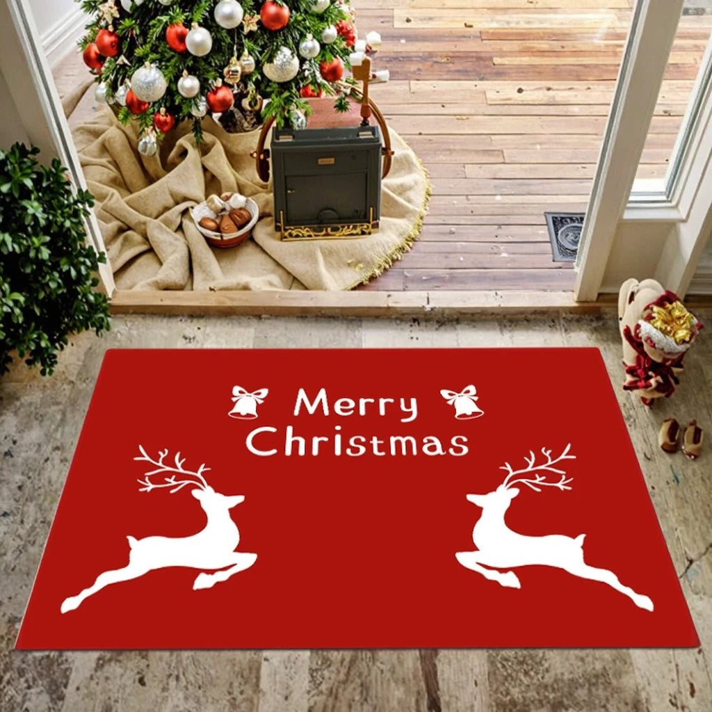 Christmas Style Crystal Velvet Area Rug Non-Slip Home Entrance Carpet Easy Care Polyester Water Absorbent Floor Mats for