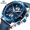 MEGIR 2074 Luxury Watch Relogio Masculino Blue Leather Business Quartz Watches Men Wrist Clock Creative Gift Wristwatches