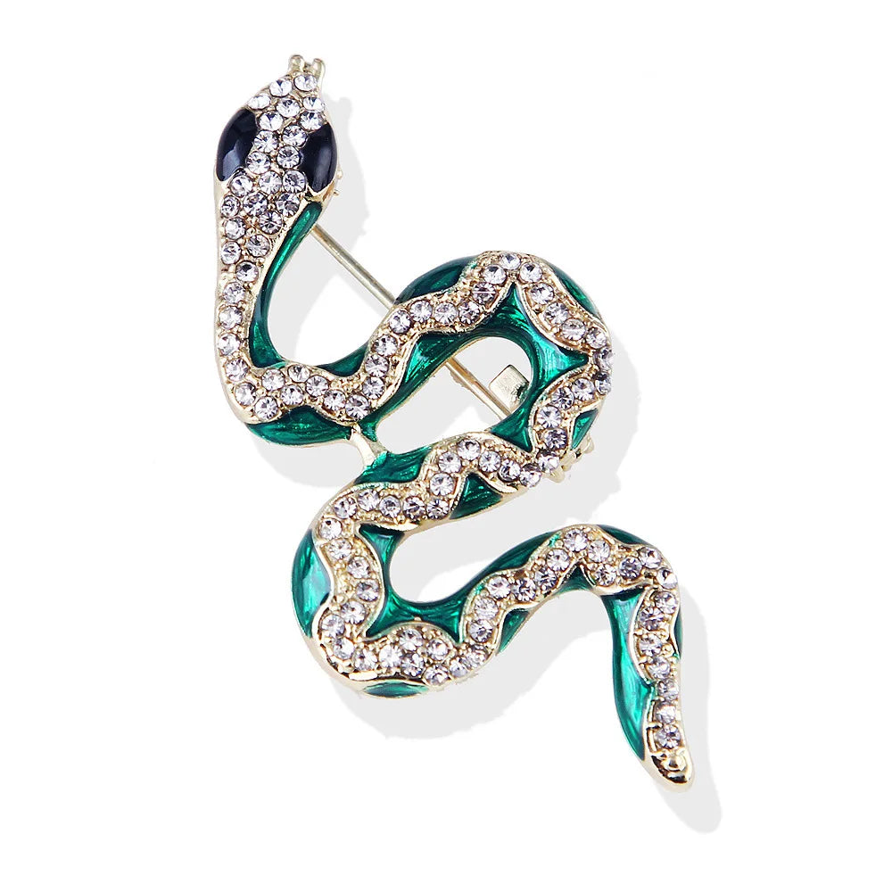 Men Unisex Women Girl Gift Fashion Enamel Green Rhinestone Bridal Python Jewelry Animal Crystal Snake Shape Brooches Brooch