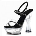 New thick heel transparent platform leaky toe steel pipe dance high heels 14cm thick heel model fashion sandals