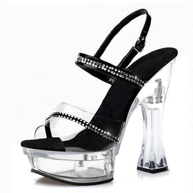 New thick heel transparent platform leaky toe steel pipe dance high heels 14cm thick heel model fashion sandals