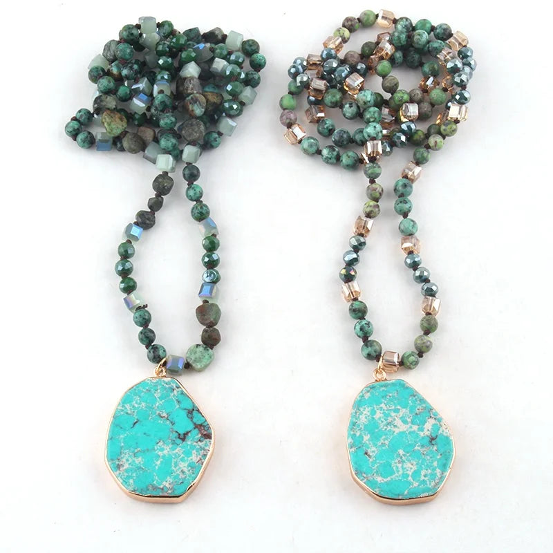 Bohemia 6mm  Africa Turquoise Natural Stone Crystal Glass Irregular  Imitated Emperorl Blue Pendant Necklace Western Jewelry