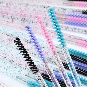 50PCS Mini Brushes Thin Head Eyelash Brush Diamond Handle Mascara Wands Eyelash Comb Brushes Spoolers Makeup Tool Kit