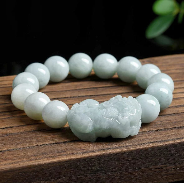 Chinese Natural Burma a Grade Jadeite Jade String Beads Bracelet Lucky Pixiu Charm Bracelets for Men Women
