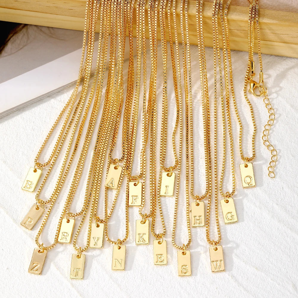 2024 New a to Z Custom Name Letter Pendant Necklaces Fashion Letter Square Collarbone Box Chains Necklace for Women Jewelry