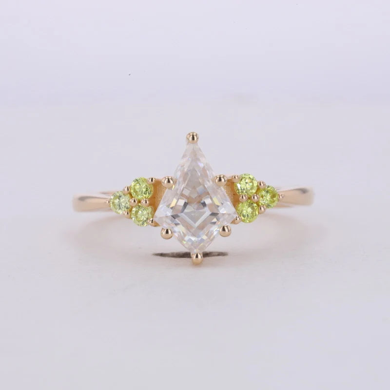 Unique Design 14k Gold 7*10mm Kite Cut DEF Moissanite Engagement Ring