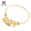 Kalen European American Fashion Charm Bracelet Simple Stainless Steel Adjustable Heart-Shape Mother's Day Gift for Mom Female