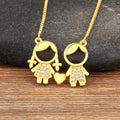 QIKU Sweet Boy&Girl Shape Heart Pendant Women Necklace Copper Zircon Exquisite Jewelry Children Birthday Valentine's Day Gift