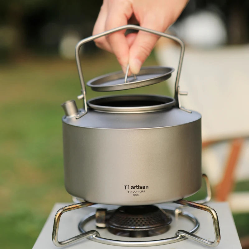 Outdoor Titanium Kettle with Folding Handle & Filter Coffee Pot for Boiling Water Coffee Tea Ultralight Teapot Outdoor Camping