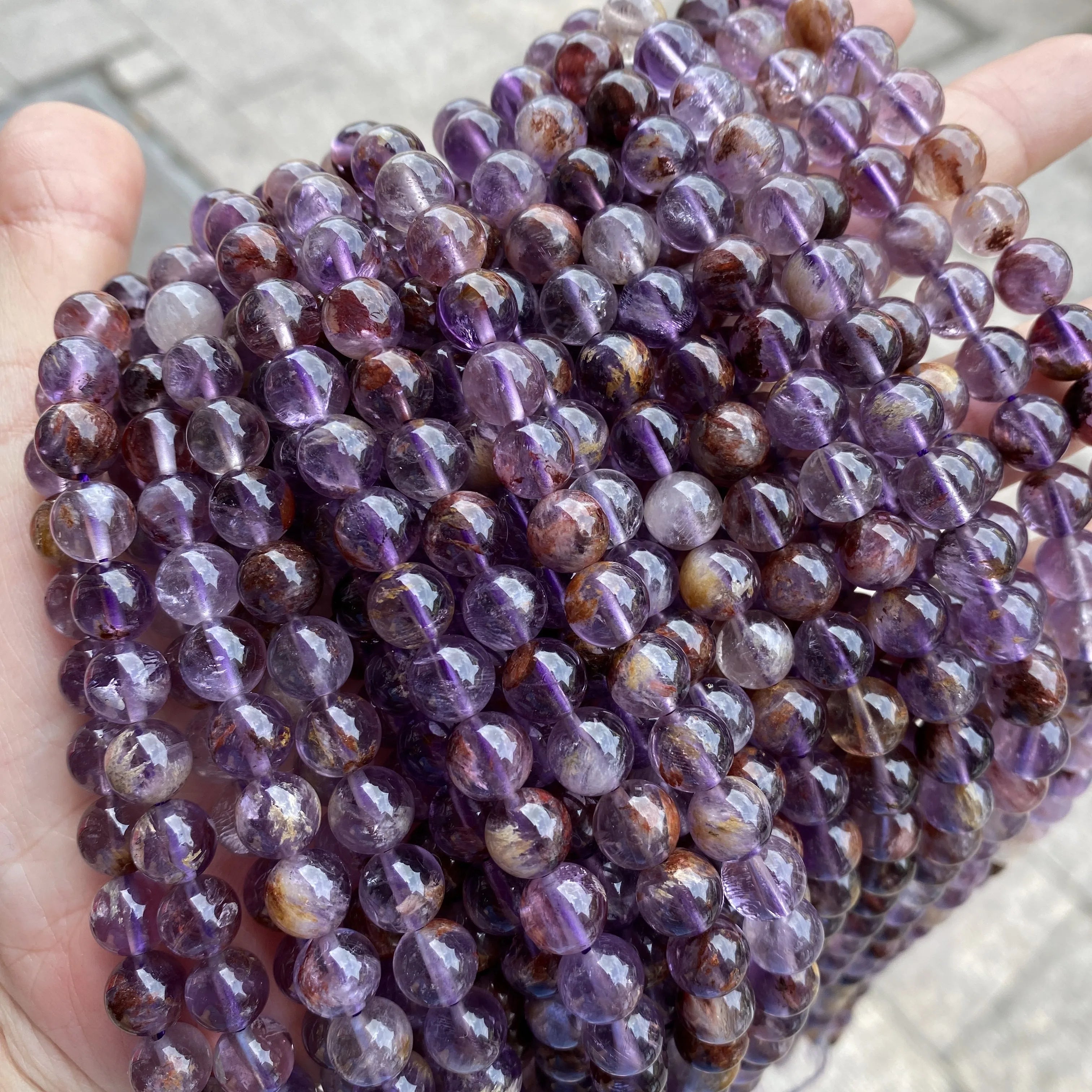 Natural Purple Phantom Quartz Super Seven Crystal Auralite Purple Gem Stone Beads