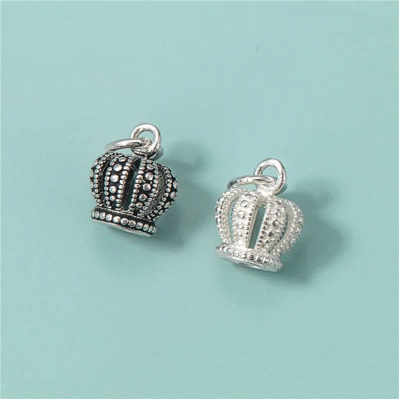 Retro Fine 3D Sterling Silver 925 Crown Charm Pendants for Diy Jewelry Making Accessories