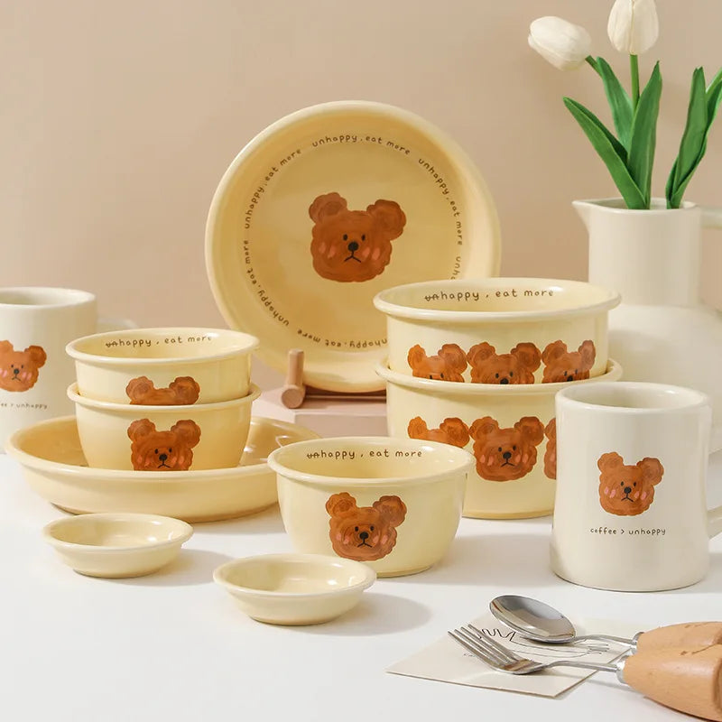 Cute Bear Ceramic Tableware Ins Korean Style Cream-colored Ceramic Plate Mug
